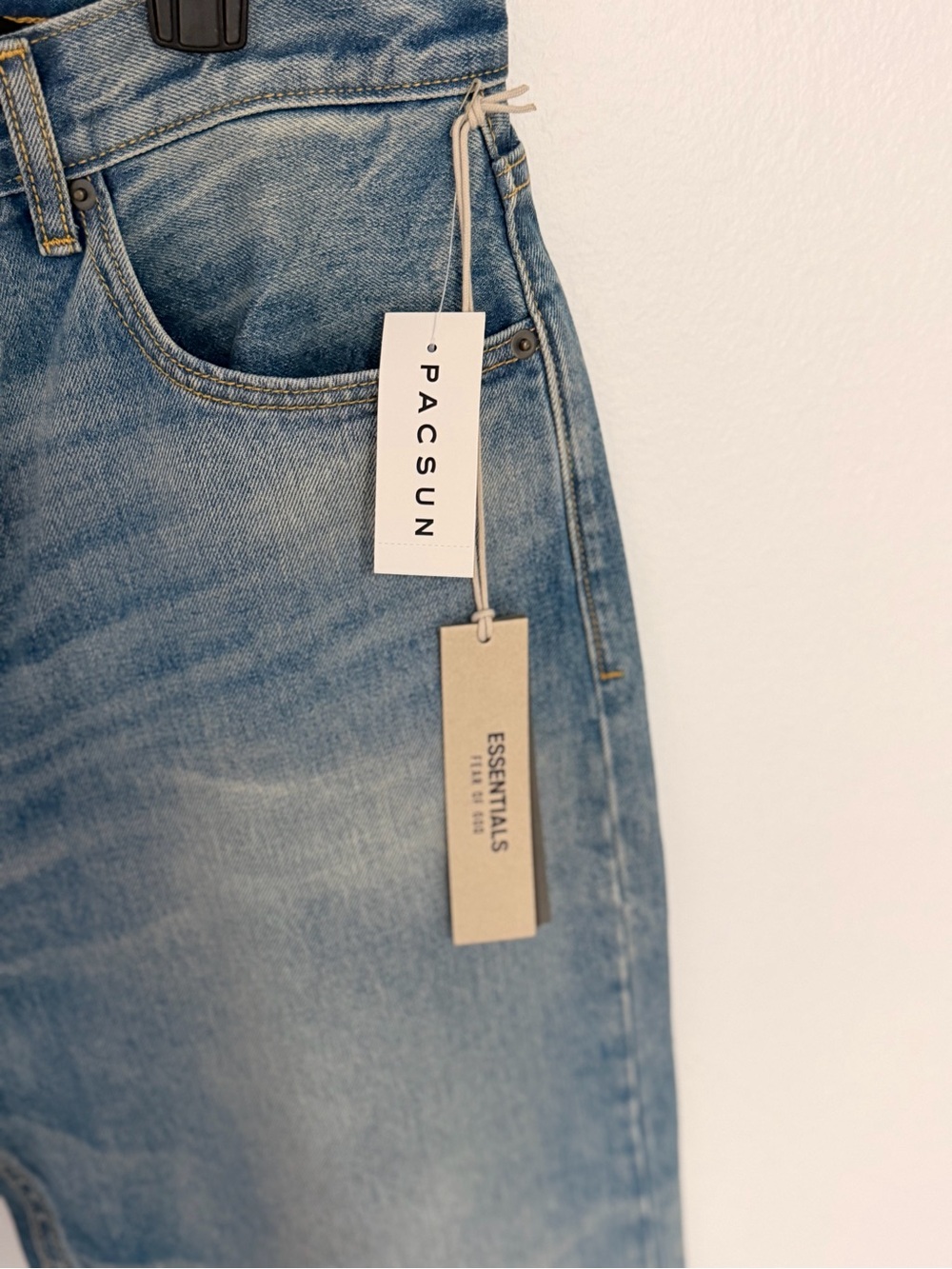 Authentic Fear of god Essentials Men's Light Blue Slim Straight Jeans - Picture 2 of 8